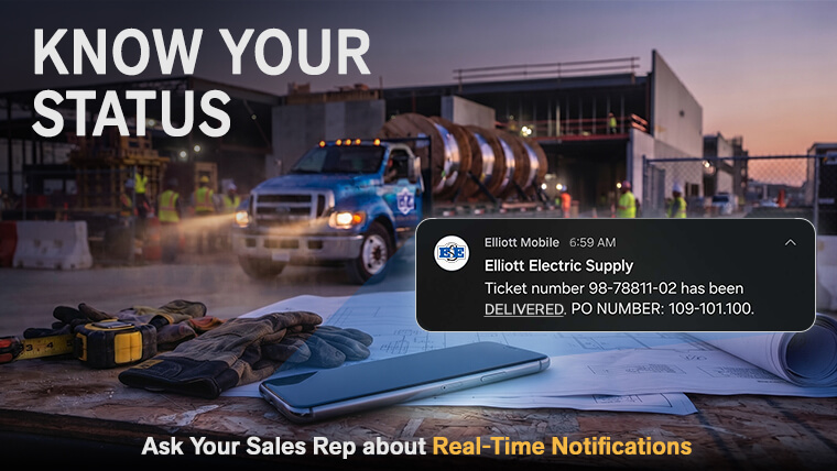 Real-time status text messages notifications on phone with our order tracking services at Elliott Electric Supply